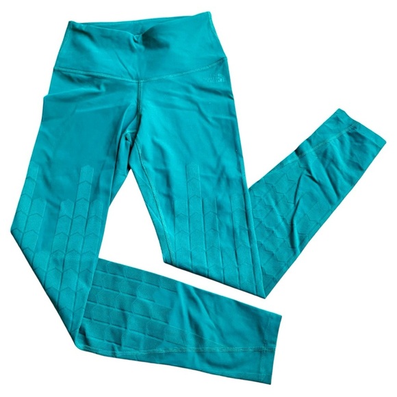 North Face Teal Chevron Athletic Leggings Small - Picture 1 of 10